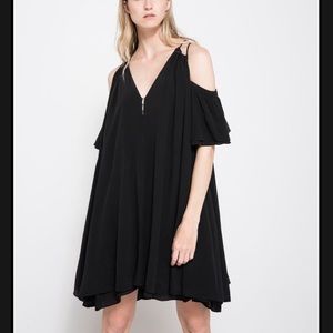 ☀️ Apiece Apart silk crepe cold shoulder tent sun dress size 4 S black off the